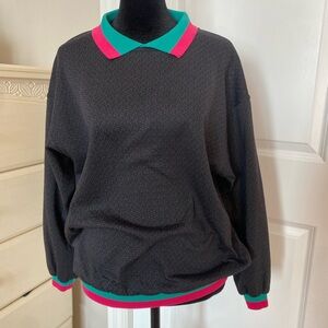 Vintage 80s Black Polka Dot Sweater | Pink & Green | Made in Canada | Size M